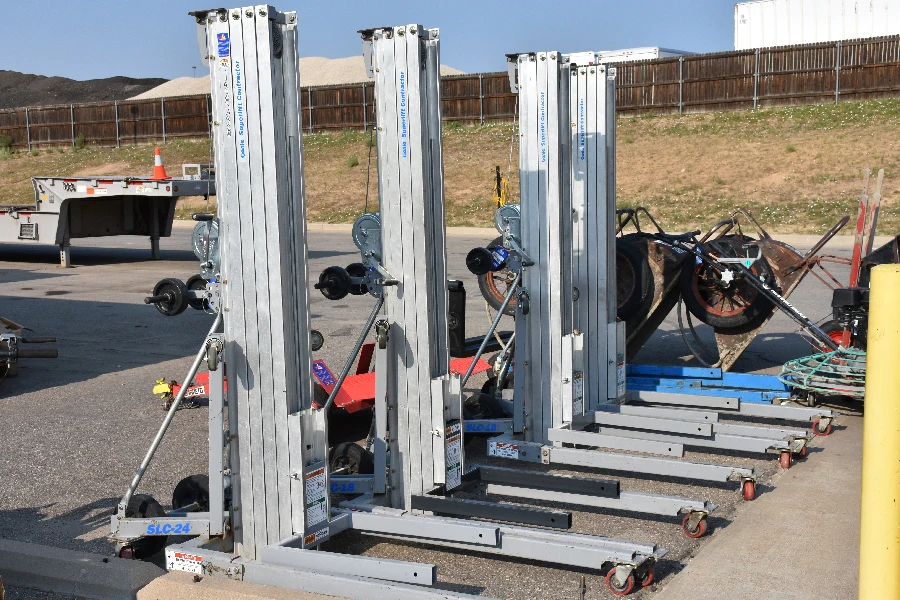 Small material lifts lined up for rent in the Sunstate yard